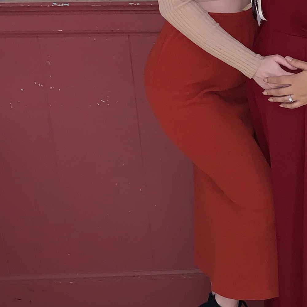 Burnt orange high waisted mid skirt